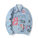 Off White Arrow Denim Jacket Jean Coat Off Ow Color Matching Graffiti Letters Small Arrow Print Men Owt