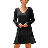 MIDI Mauve Cocktail Dress Autumn Women's V-neck Flounce Stitching Dress