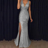 Long Homecoming Dresses Spring Fork Sequins Dress Long Dress Evening Dress