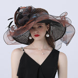 Big Hats Sunshade with Mesh Flower Decoration Broad-Brimmed Hat