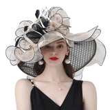 Big Hats Sunshade with Mesh Flower Decoration Broad-Brimmed Hat