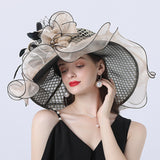 Big Hats Sunshade with Mesh Flower Decoration Broad-Brimmed Hat
