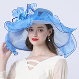 Big Hats Cute Girl Mesh Broad-Brimmed Hat Floral Flat Top Broad-Brimmed Hat
