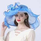Big Hats Cute Girl Mesh Broad-Brimmed Hat Floral Flat Top Broad-Brimmed Hat