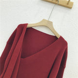 MIDI Mauve Cocktail Dress Autumn and Winter Slim-Fit Long-Sleeved Mid-Length Red Knitted Dress for Women