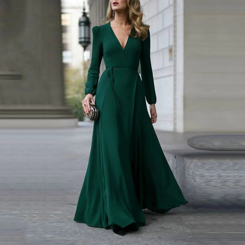 Emerald Green Dress Solid Color and V-neck Lace up