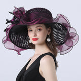 Big Hats Sunshade with Mesh Flower Decoration Broad-Brimmed Hat