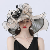 Big Hats Sunshade with Mesh Flower Decoration Broad-Brimmed Hat