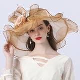 Big Hats Cute Girl Mesh Broad-Brimmed Hat Floral Flat Top Broad-Brimmed Hat