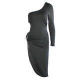 Long Sleeve Burgundy Dress Formal Autumn and Winter One Shoulder Long Sleeve Dress Evening Dress