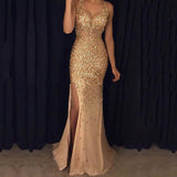 Long Homecoming Dresses Spring Fork Sequins Dress Long Dress Evening Dress