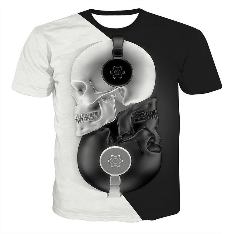 Skull Apparel 3D Black and White Skull Printed Short Sleeve