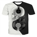 Skull Apparel 3D Black and White Skull Printed Short Sleeve