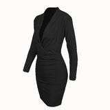 Long Sleeve Burgundy Dress Formal Autumn and Winter Sexy Deep V Long Sleeve Slim-Fit Sheath Women's Dress