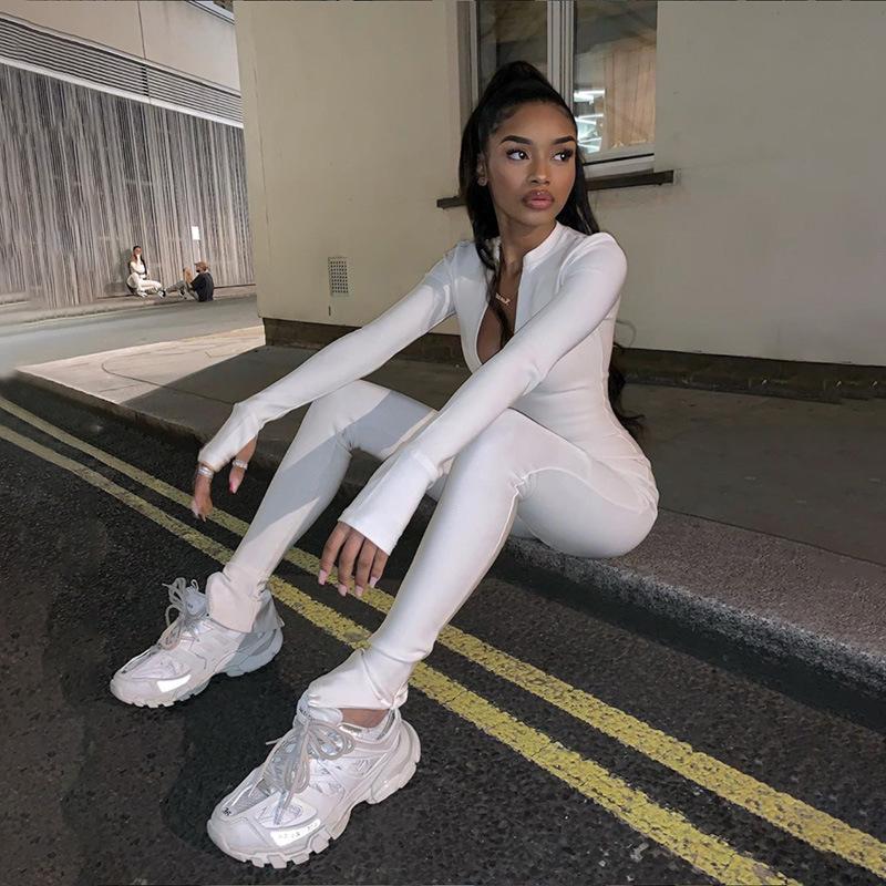 Spring Women's Clothes New High Waist Zipper Slim Fit Sports Jumpsuit