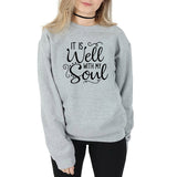 Merry and Bright Sweatshirts round Neck Sweater It Is Well With My Soul Fashion Letter Sweater