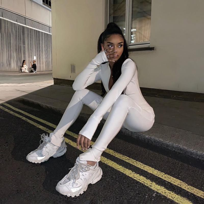 Spring Women's Clothes New High Waist Zipper Slim Fit Sports Jumpsuit