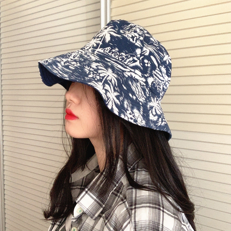 Bucket Hat Fishing Cap Cotton Print Fisherman Hat Hat Women's Retro Sunshade Bucket Hat Tide