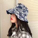 Bucket Hat Fishing Cap Cotton Print Fisherman Hat Hat Women's Retro Sunshade Bucket Hat Tide