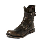 Western Shoes round Toe Belt Buckle Side Zipper Chunky Heel Casual Men's Short