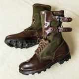 Western Shoes Fashion Colorblock Belt Buckle Lace up Chunky Heel Casual Men's plus Size