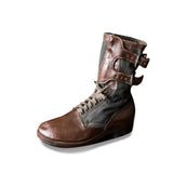Western Shoes Fashion Colorblock Belt Buckle Lace up Chunky Heel Casual Men's plus Size