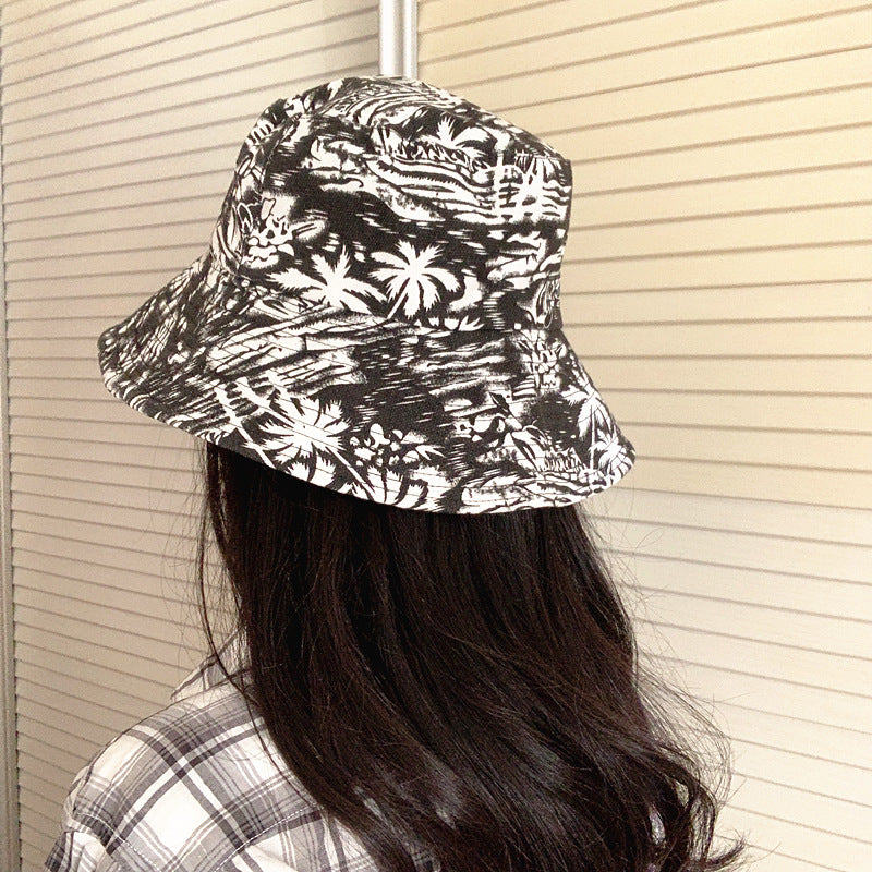 Bucket Hat Fishing Cap Cotton Print Fisherman Hat Hat Women's Retro Sunshade Bucket Hat Tide