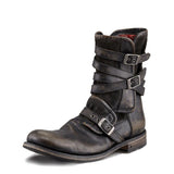 Western Shoes round Toe Belt Buckle Side Zipper Chunky Heel Casual Men's Short