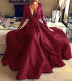 Long Homecoming Dresses Long Sleeve See-through Lace V-neck Evening Dress
