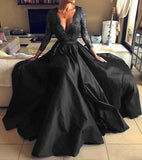 Long Homecoming Dresses Long Sleeve See-through Lace V-neck Evening Dress