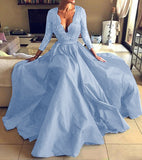 Long Homecoming Dresses Long Sleeve See-through Lace V-neck Evening Dress