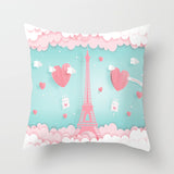 Valentine's Day Pillow Covers 4 Piece Random Styles Together, Romantic Paris Tower Hot Air Balloon Pillow Cover Home Sofa Cushion