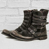 Western Shoes round Toe Belt Buckle Side Zipper Chunky Heel Casual Men's Short
