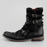 Western Shoes round Toe Belt Buckle Side Zipper Chunky Heel Casual Men's Short