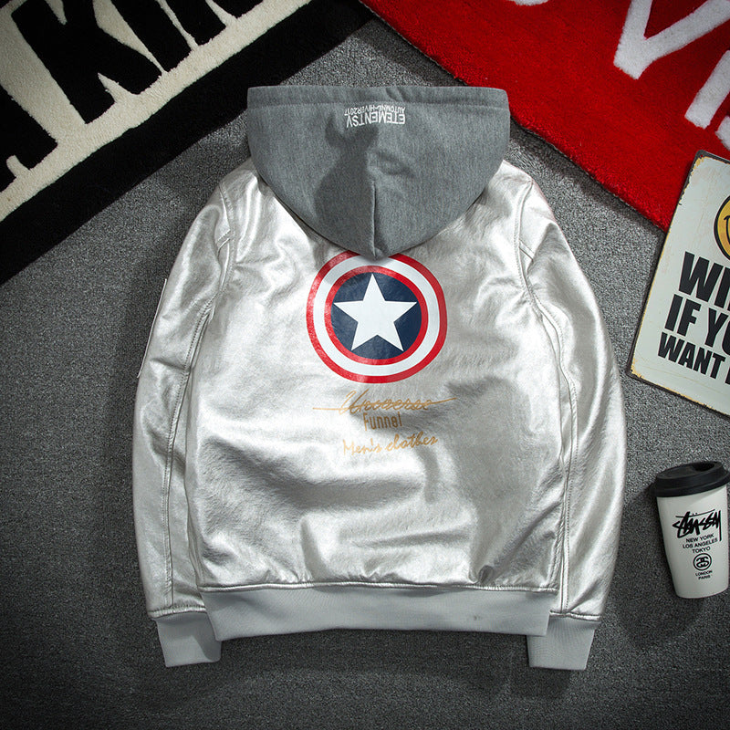 Varsity Jacket Autumn And Winter Leather Men'S Hooded Jacket Women