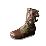 Western Shoes Fashion Colorblock Belt Buckle Lace up Chunky Heel Casual Men's plus Size
