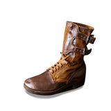Western Shoes Fashion Colorblock Belt Buckle Lace up Chunky Heel Casual Men's plus Size