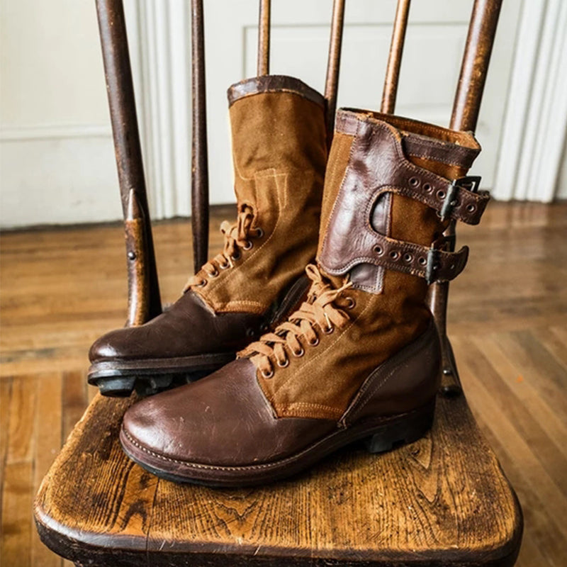 Western Shoes Fashion Colorblock Belt Buckle Lace up Chunky Heel Casual Men's plus Size