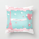 Valentine's Day Pillow Covers 4 Piece Random Styles Together, Romantic Paris Tower Hot Air Balloon Pillow Cover Home Sofa Cushion