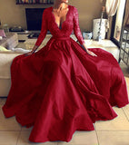 Long Homecoming Dresses Long Sleeve See-through Lace V-neck Evening Dress