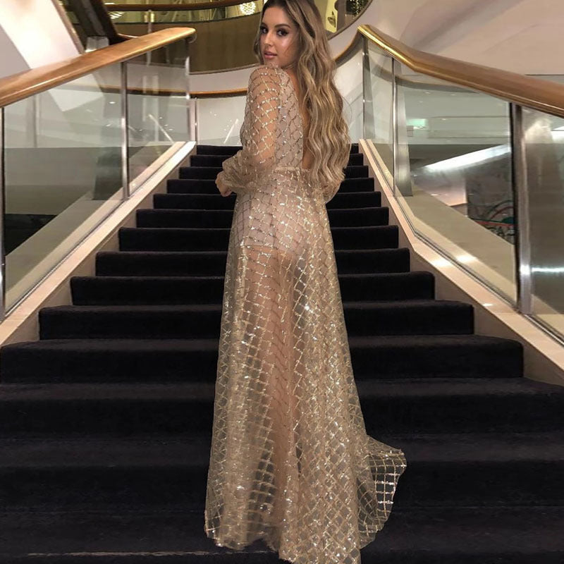 Long Homecoming Dresses Winter Women's Dress Backless Sequins Formal Dress