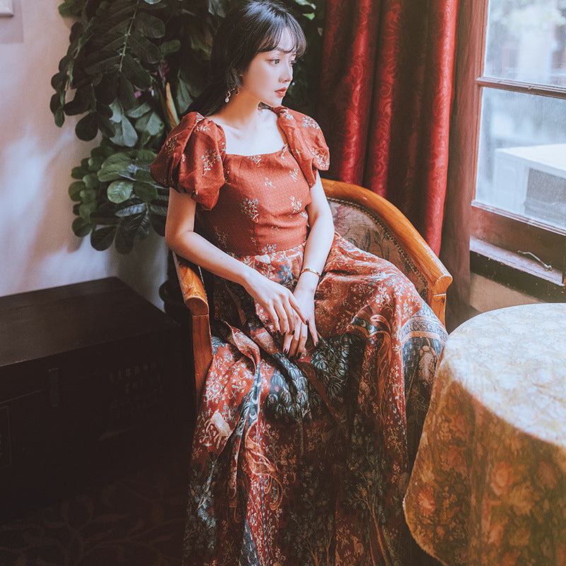 Betty Draper Valentine's Day Dress Vintage Court Print Dress Long Dress