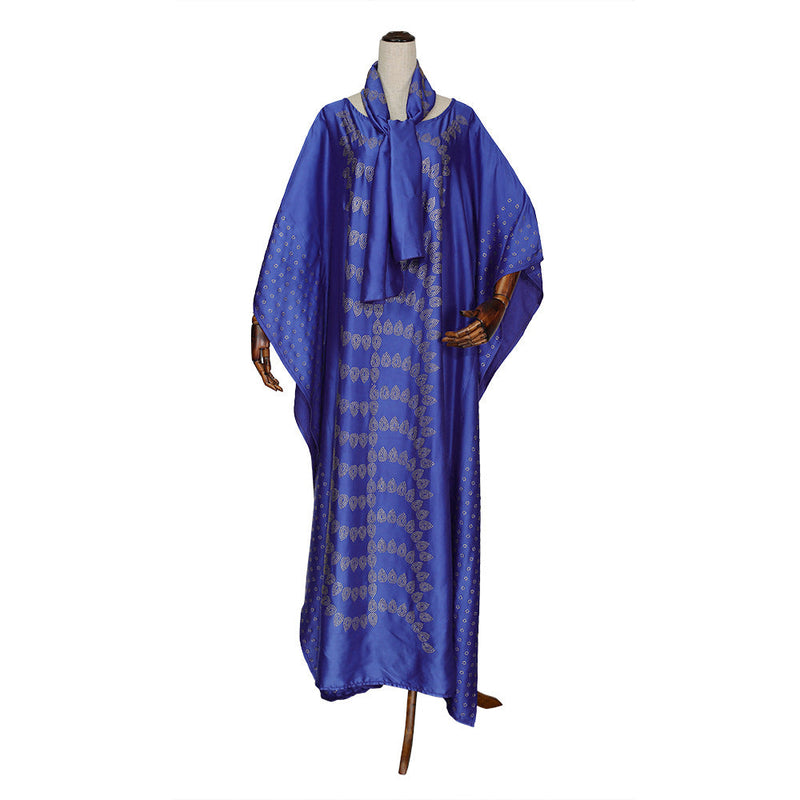 Silk Satin round Neck Loose Batwing Sleeve Robe Dress African Dashiki Ankara Styles Dress