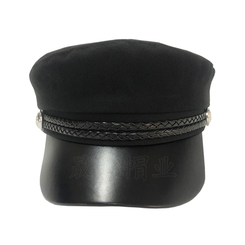 Captains Hat Black Retro Student Navy Hat Children Autumn and Winter Leisure