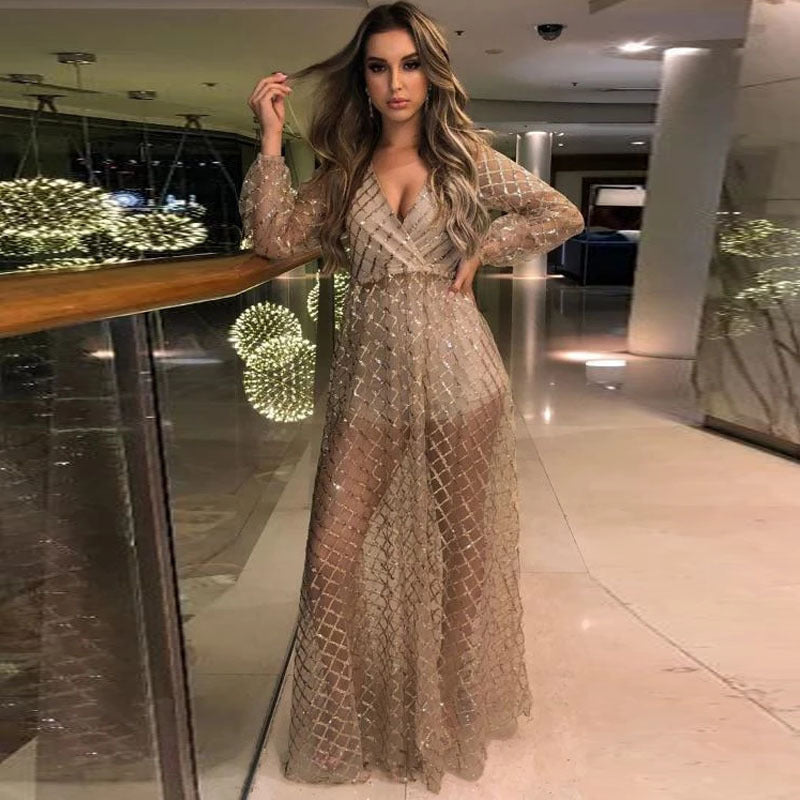 Long Homecoming Dresses Winter Women's Dress Backless Sequins Formal Dress