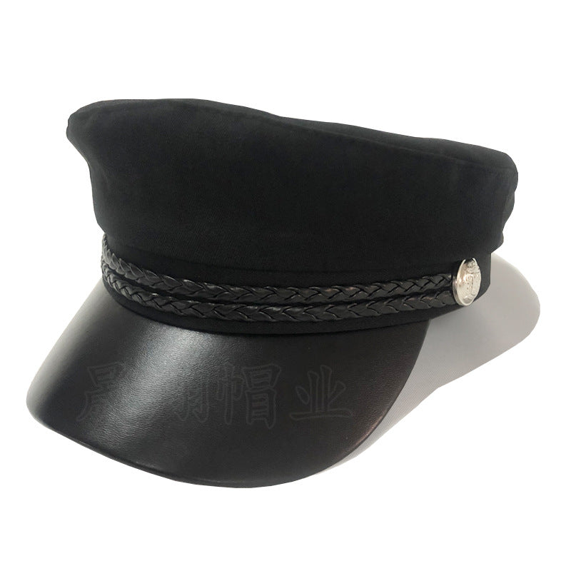 Captains Hat Black Retro Student Navy Hat Children Autumn and Winter Leisure