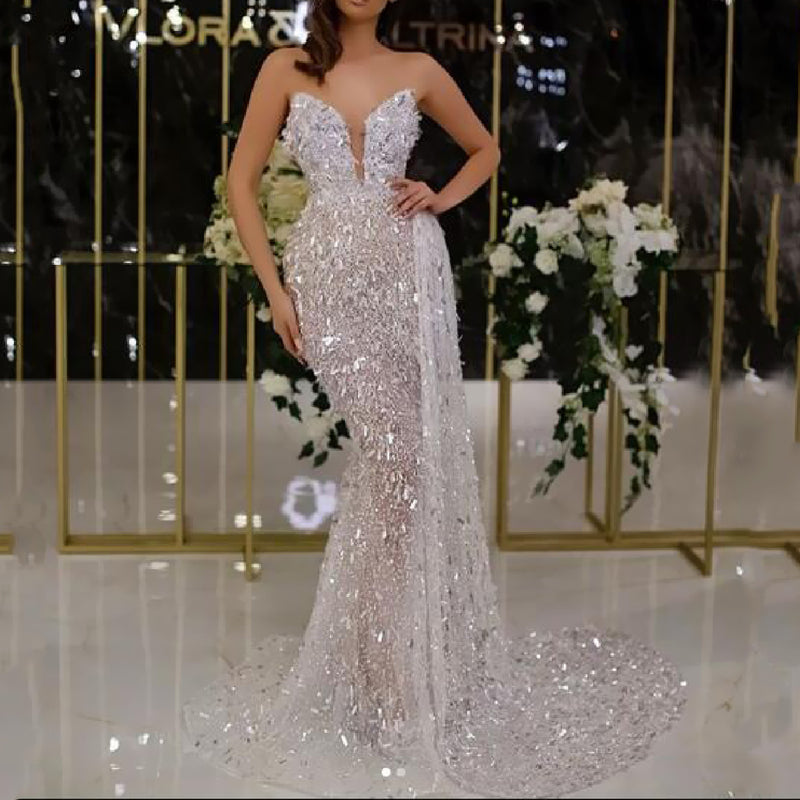 Long Homecoming Dresses Women's Sexy V-neck Hot Silver Strap Dress