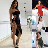 Long Sleeve Burgundy Dress Formal Autumn and Winter One Shoulder Long Sleeve Dress Evening Dress