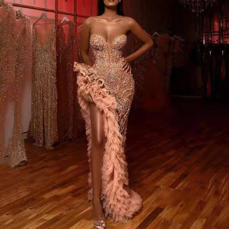 Lady Gaga Dress Tassel Tail Sexy Sequined Tube Top Dress