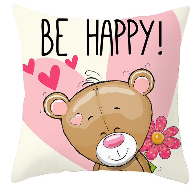 Valentine's Day Pillow Covers 4 Piece Random Styles Together, Cartoon Bear Pillow Cover Valentine's Day Love Bear Print Square Pillow Cushion Cover